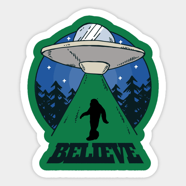 Bigfoot UFO Believe Conspiracy Theory Sticker by UNDERGROUNDROOTS